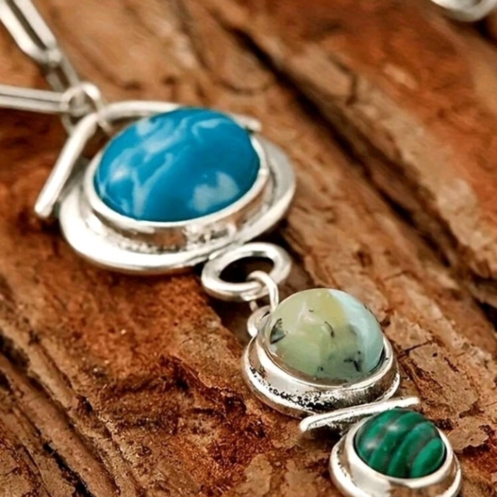 Sterling Silver Turquoise Drop Pendant Necklace - Picture 5 of 5